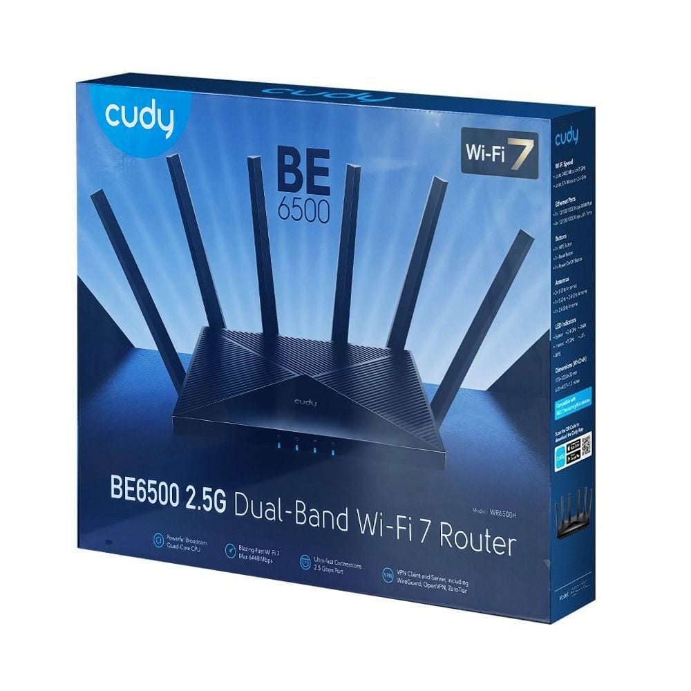 Mesh Router WiFi 7 Dual-Band Gigabit BE6500 2,5G WAN, WR6500H - Cudy ICU-WR6500H