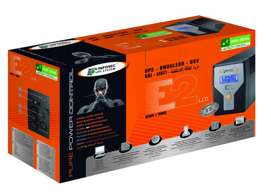 Gruppo di Continuità UPS E2 600VA LCD Line Interactive Onda Sinusoidale - Infosec ICUE2LCD600