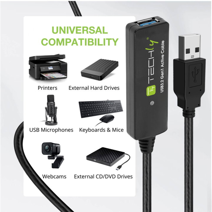 3.2 SuperSpeed+ Signal Extensor 10 m Black - Techly ICUR 30100 G