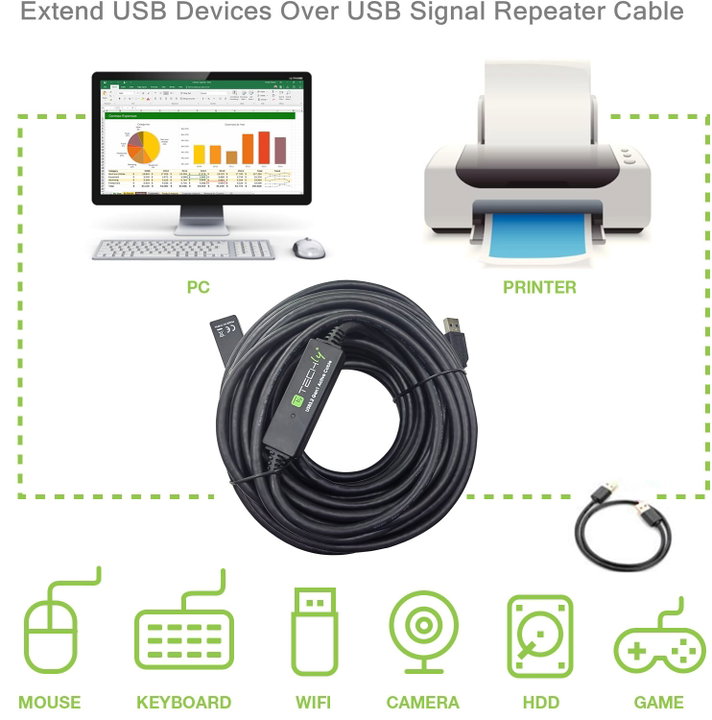 Cavo Prolunga Attivo USB3.2 SuperSpeed+ Estensore di Segnale 20m Nero - Techly ICUR30200G