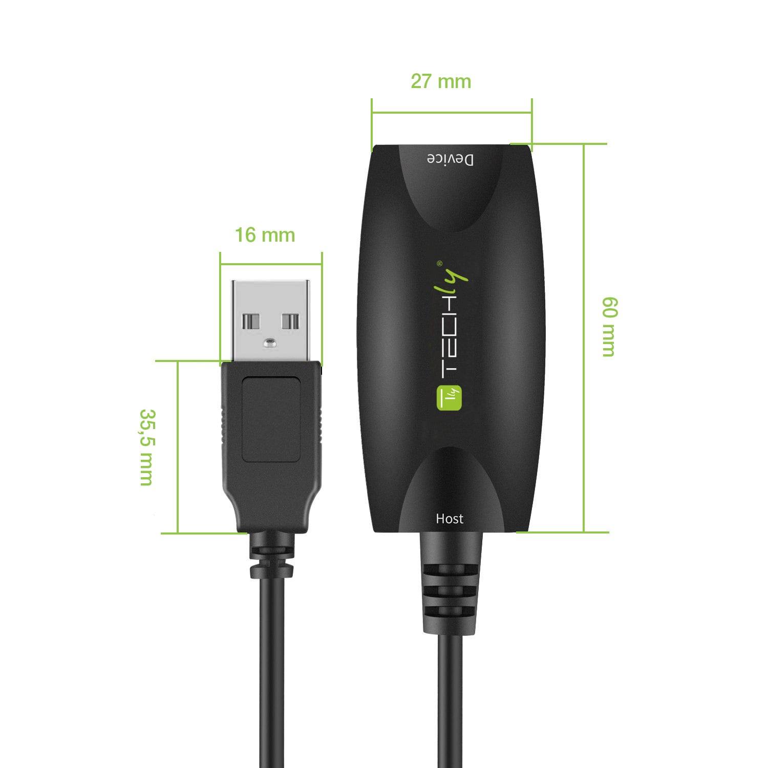 Cavo Prolunga Attivo USB3.2 SuperSpeed 5Gbps 5m Nero - Techly ICUR3050