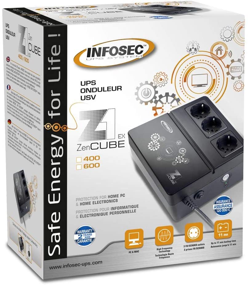 Gruppo di Continuità UPS Z1 600VA CUBE Offline Nero - Infosec ICUZ1600EX