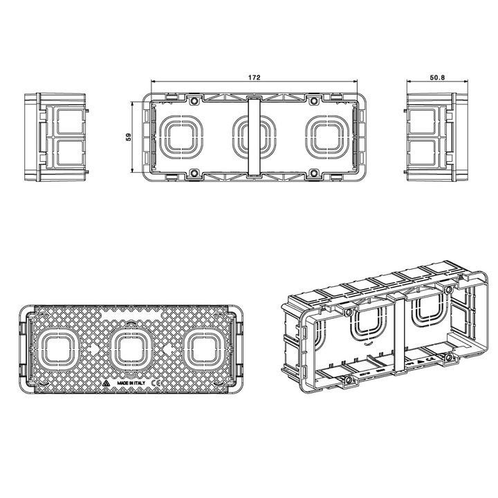 Scatola Rettangolare da Incasso Dimensioni Maggiorate 7 Moduli S44 e 6 Moduli S45 - AVE ICV-2506