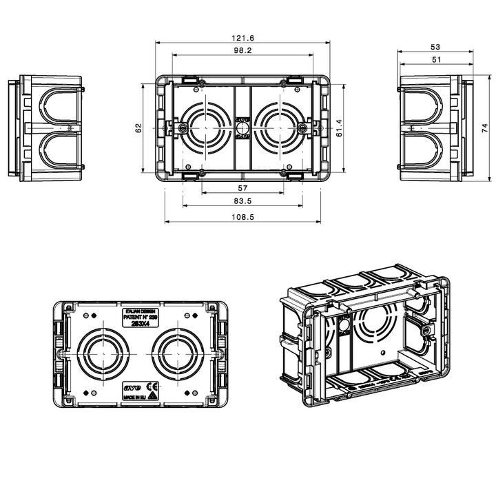 Rectangular box for wall walls 3 and 4 Modules - AVE ICV- 253 X 4