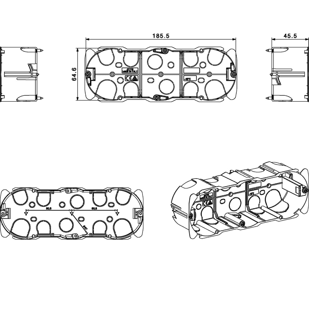 Scatola Rettangolare da Incasso per Pareti Cave 7 moduli S44 e 6 moduli S45 - ICV-256CG