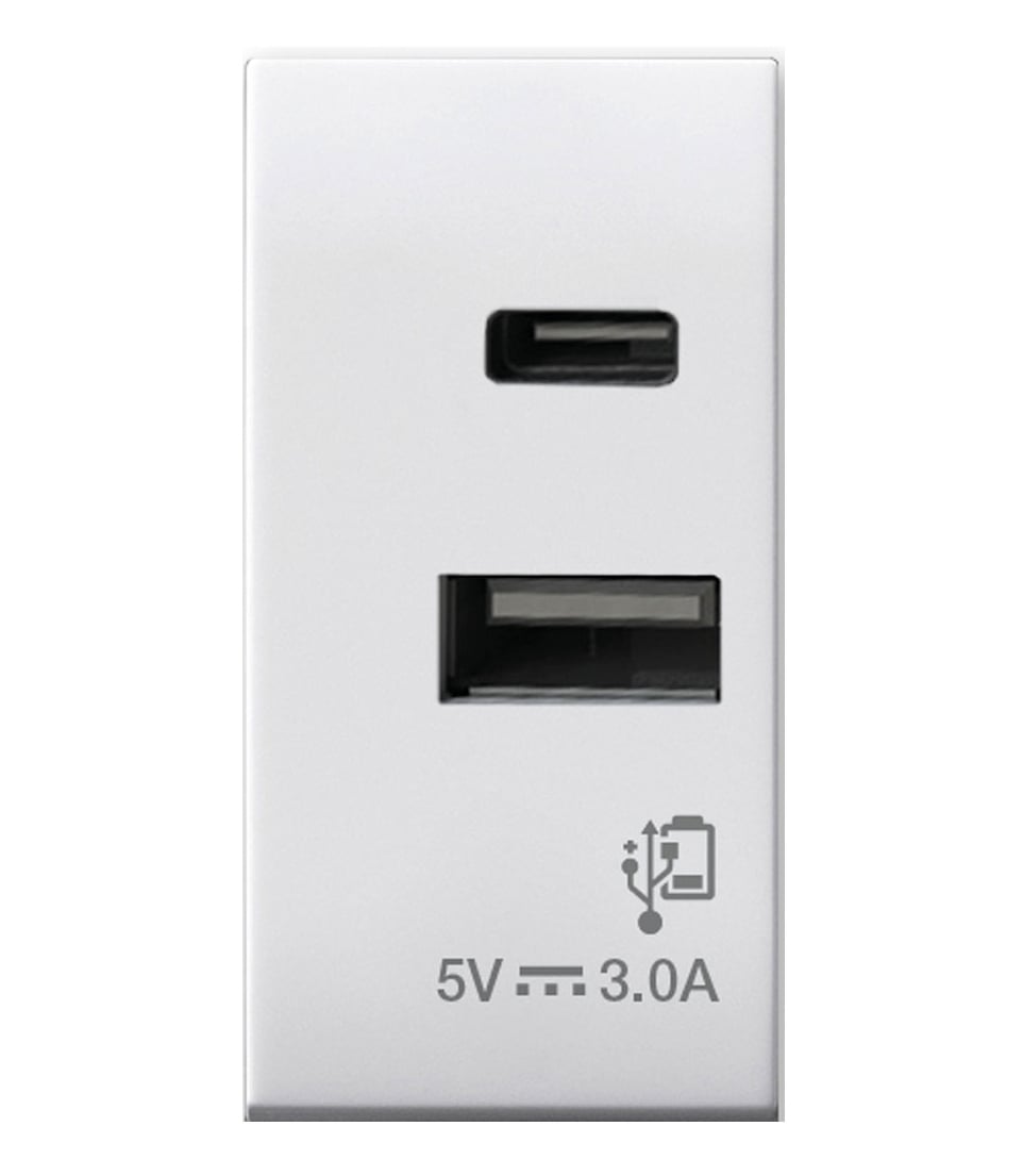 USB-A and USB-C charger 3 A 5 V 1 White Polished Module - AVE ICV- 441082 USBAC