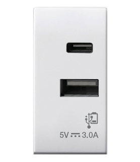 Caricatore USB-A e USB-C 3A 5V 1 Modulo Bianco Lucido - AVE ICV-441082USBAC