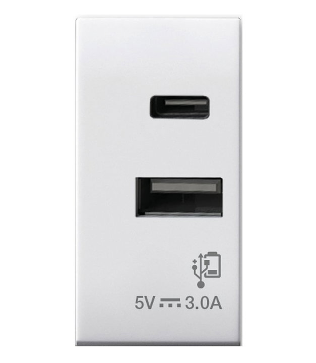 Caricatore USB-A e USB-C 3A 5V 1 Modulo Bianco Lucido - AVE ICV-441082USBAC