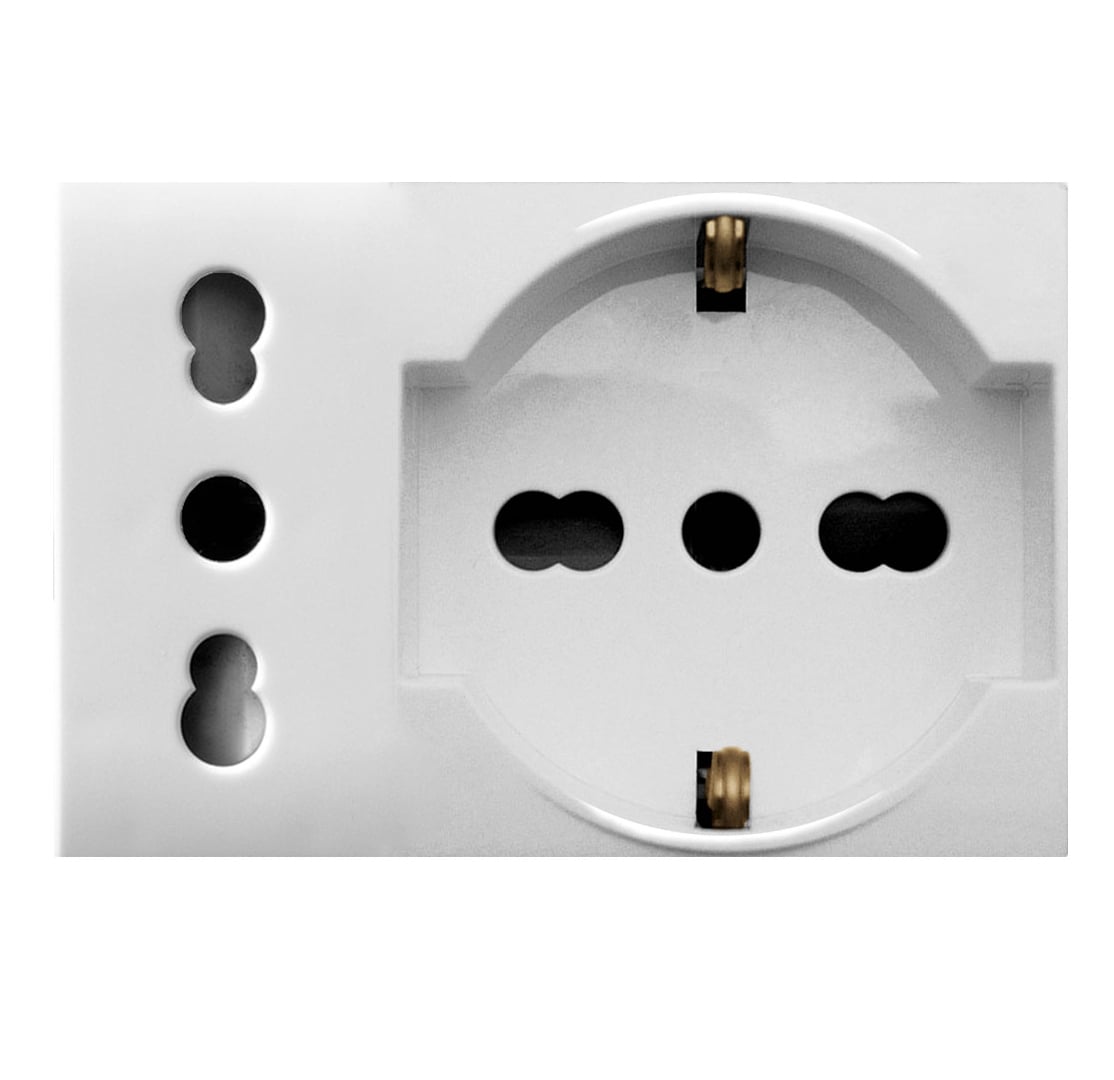 Domus S44 Presa Schuko Presa Italiana 2P+T 10/16A 250V 3 Moduli Bianco Lucido, 44109015MB - AVE ICV-44109015MB