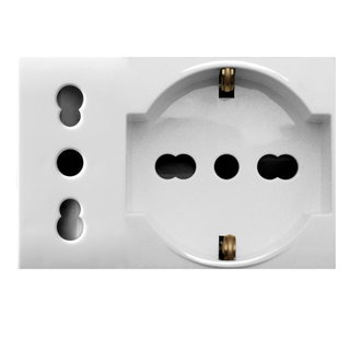 Presa Schuko Bipasso Universale 2P+T 10/16A 250V 3 Moduli Bianco Lucido - AVE ICV-44109015MB