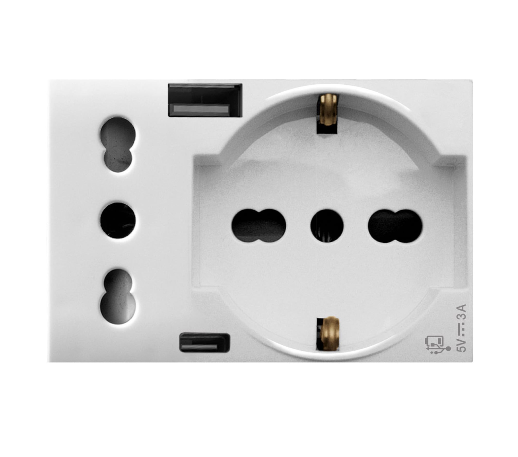Domus S 44 Schuko socket USB-A and USB-C socket 2 P+T 10 / 16 A 250 V 3 Modules White Polished - AVE ICV- 44109015 USB