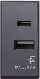 Caricatore USB universale USB-A e USB-C 3A 230V 1 modulo grigio opaco - AVE ICV-445082USBAC