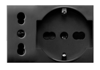Schuko bipass socket + Italian P 17 / 11 2 P+T 10 / 16 A 250 V 3 matt grey modules - AVE ICV- 44509015 MB