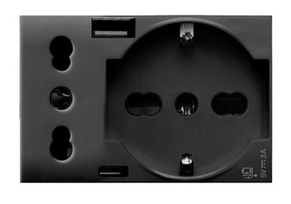 Schuko bipass socket + Italian P 17 / 11 with USB-A and USB-C 2 P+T 10 / 16 A 250 V 3 grey modules - AVE ICV- 44509015 USB