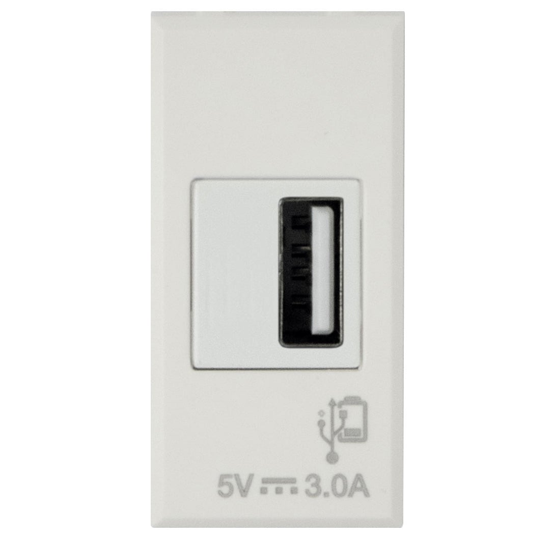 WHITEK S44 Caricatore USB-A 3A 240V 1 Modulo Bianco Opaco, 446082USB3A - AVE ICV-446082USB3A