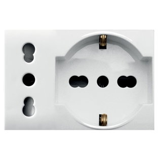Presa Schuko + Presa Italiana 2P+T 10/16A 250V 3 Moduli Bianco Opaco - AVE ICV-44609015MB