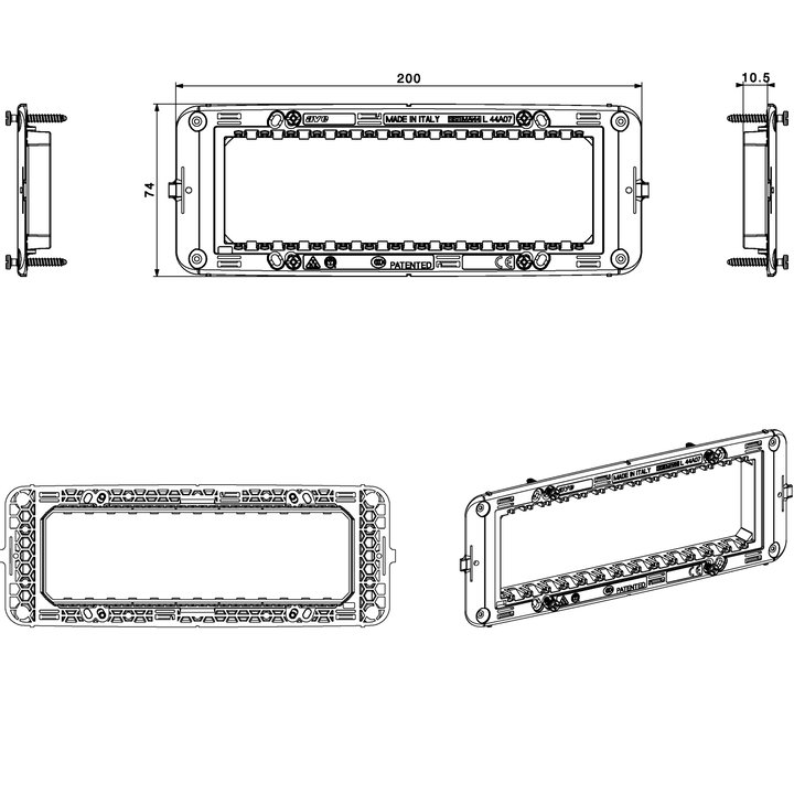 Supporto con viti S44 per scatole rettangolari 7 moduli - AVE ICV-44A07