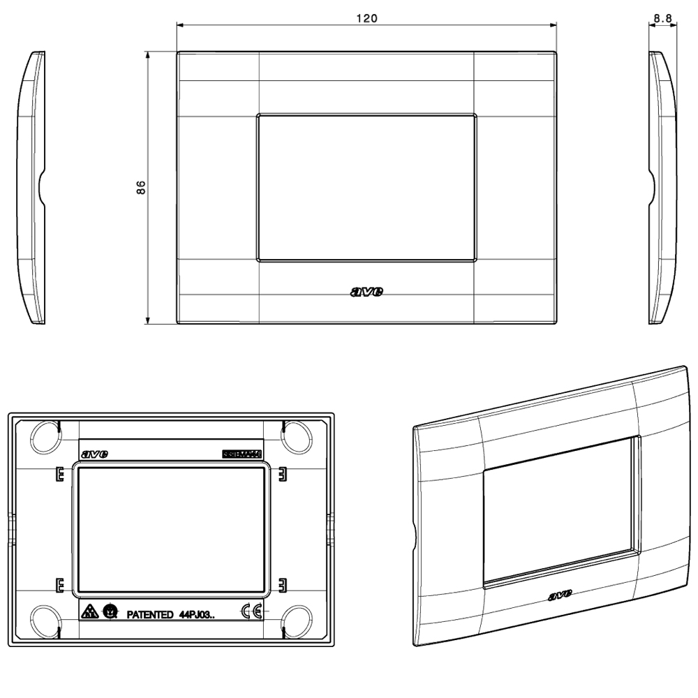Placca Serie YOUNG 44 per Scatola Rettangolare 3 Moduli Bianco - AVE ICV-44PJ03B