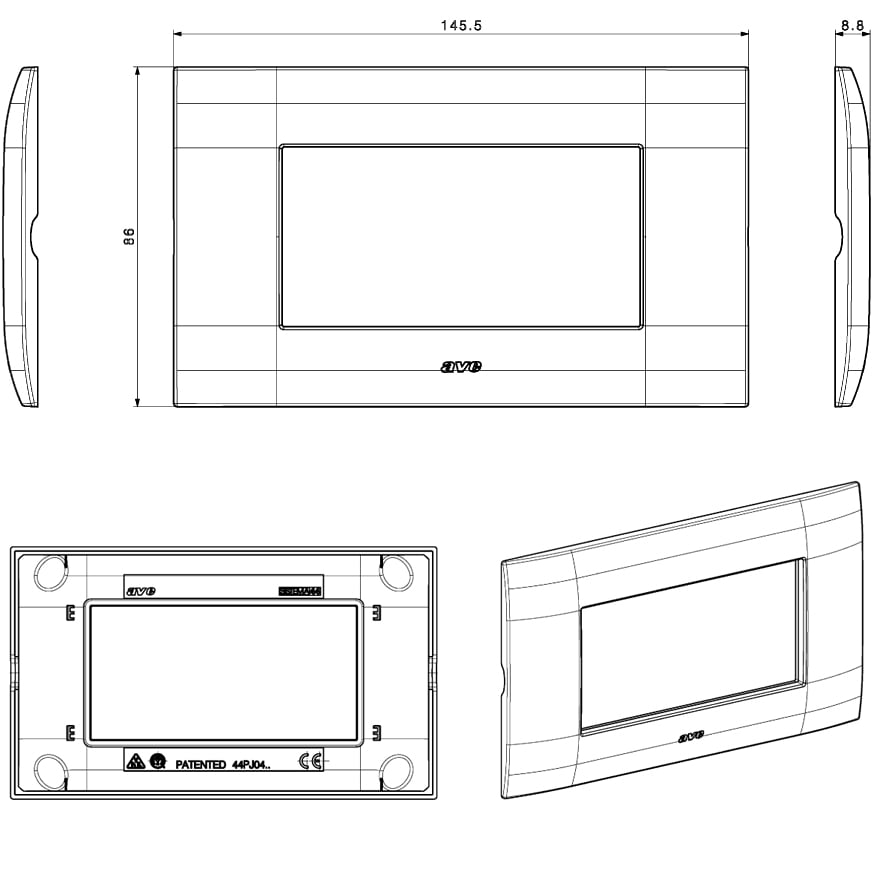 Placca Serie YOUNG 44 per Scatola Rettangolare 4 Moduli Bianco - AVE ICV-44PJ04B
