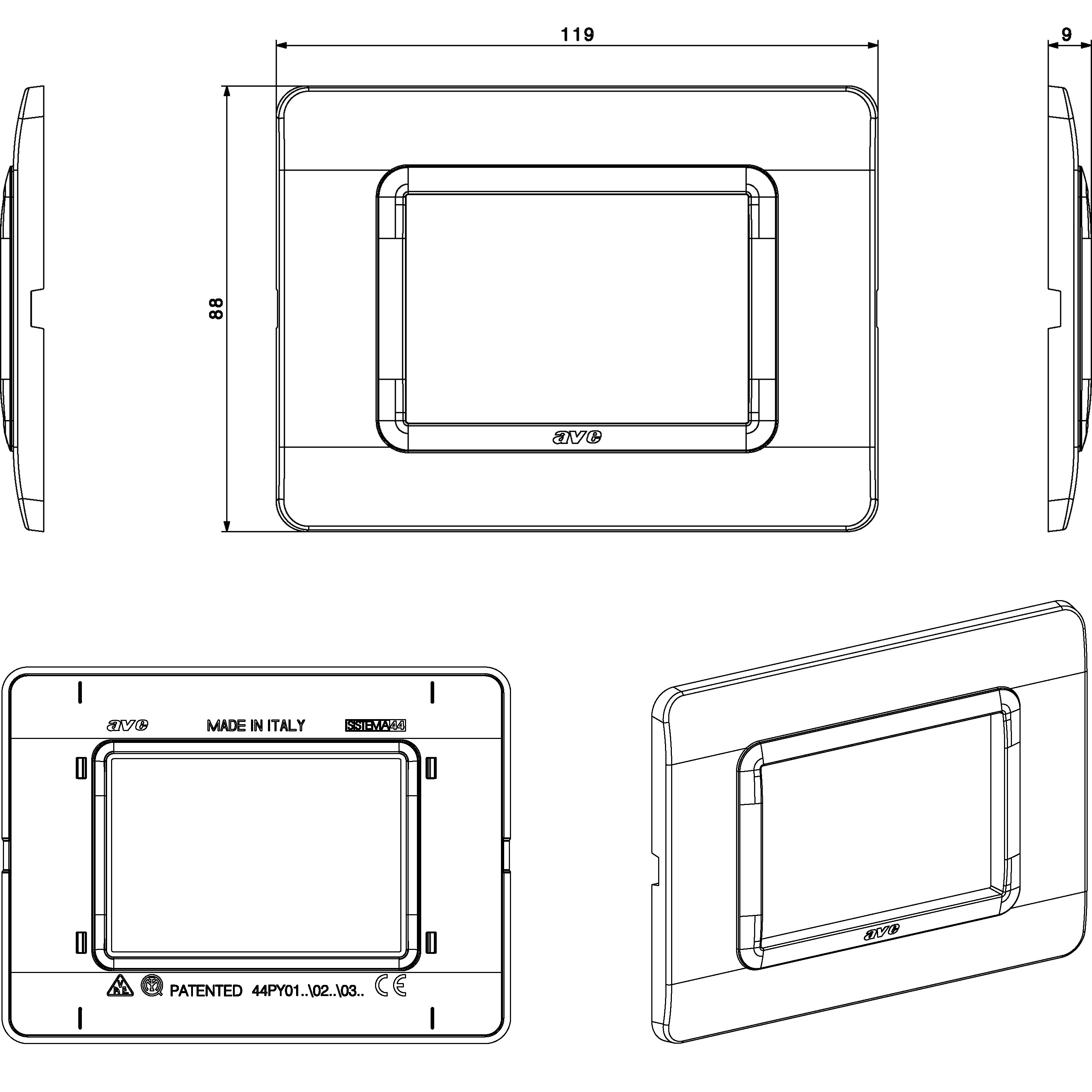 Placca Tecnopolimero S44 3 Moduli Grigio - AVE ICV-44PY03GTK