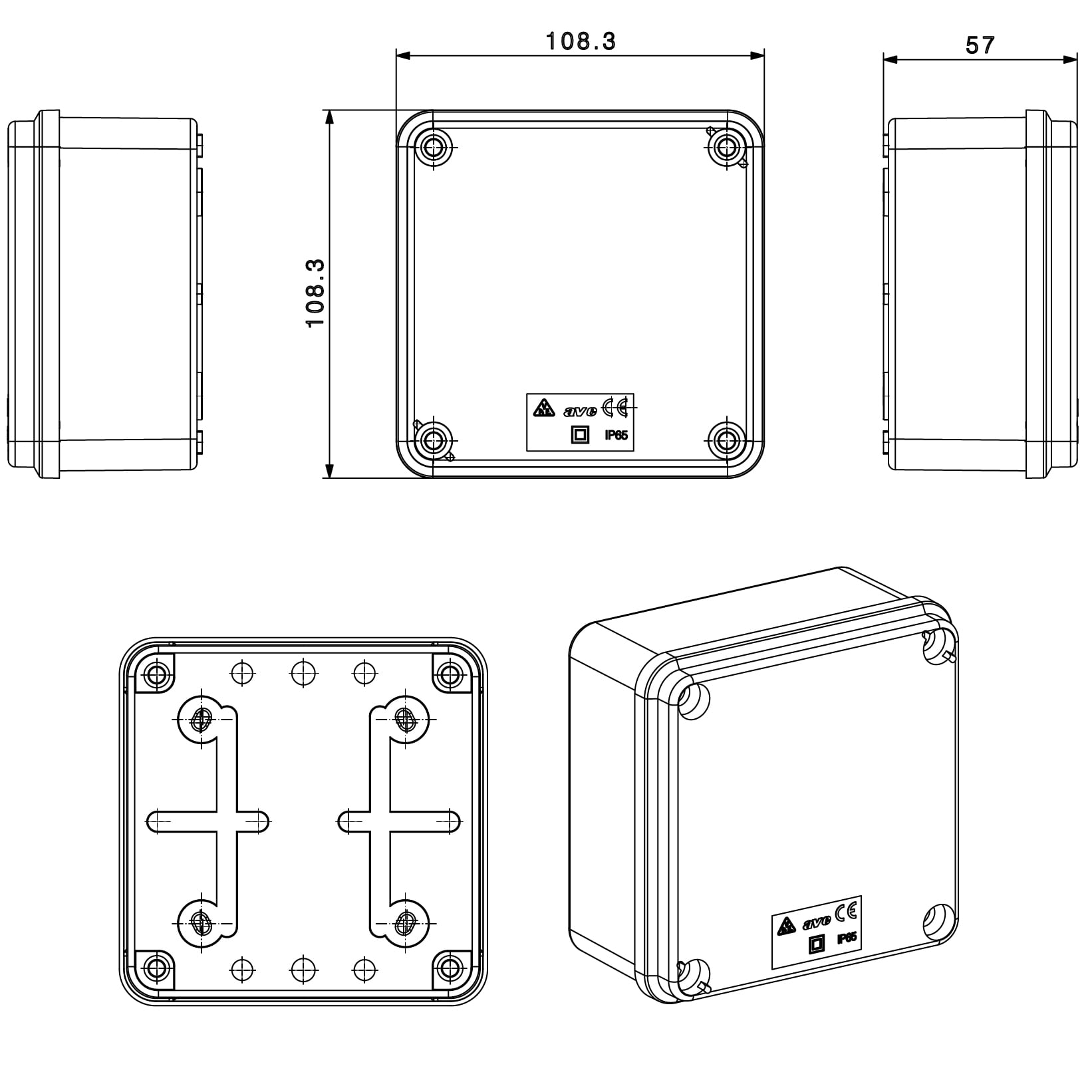 65 Square IP Deviation Box for smooth walls 100 x 100 - AVE ICV-SDL 1004