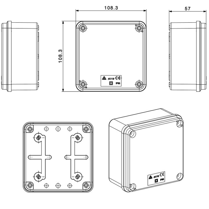 Scatola Quadrata IP65 di Derivazione per Pareti Lisce 100x100 - AVE ICV-SDL1004