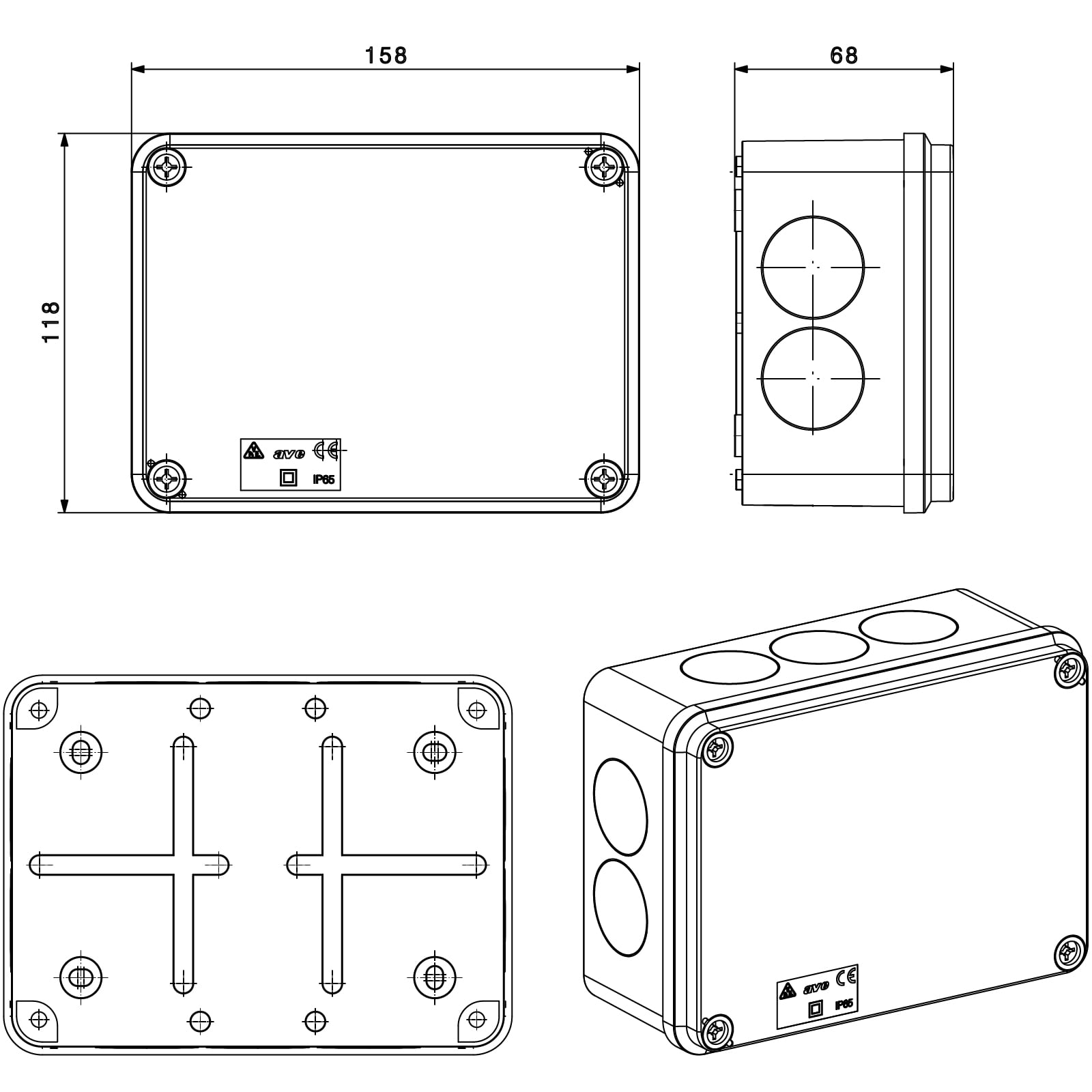 Rectangular IP 65 Deviation box for smooth walls 158 x 118 - AVE ICV-SDL 1506