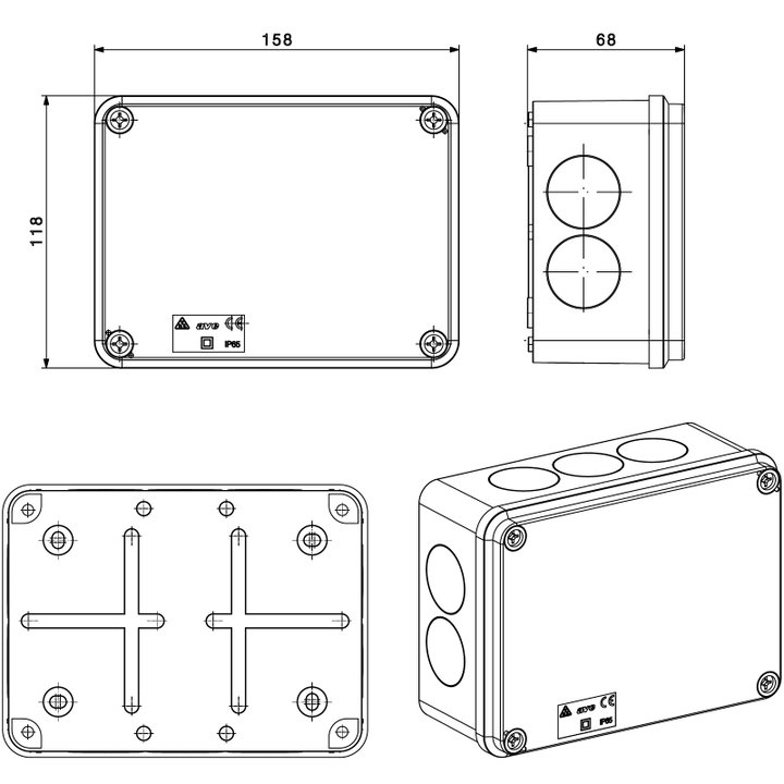 Scatola Rettangolare IP65 di Derivazione per Pareti Lisce 158x118 - AVE ICV-SDL1506