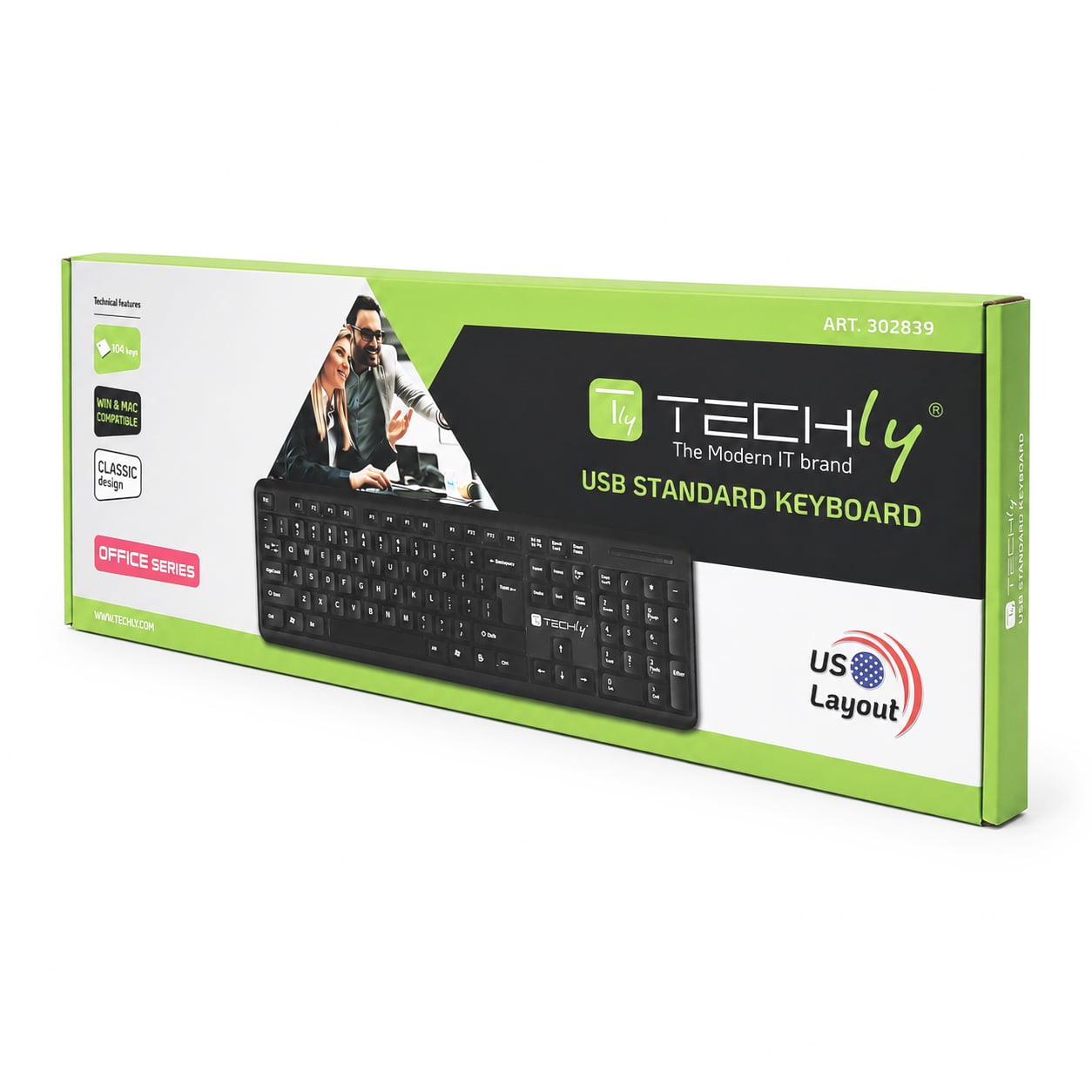 Tastiera USB 104 Tasti Layout Americano Nero - Techly IDATA 955-UBK-AM