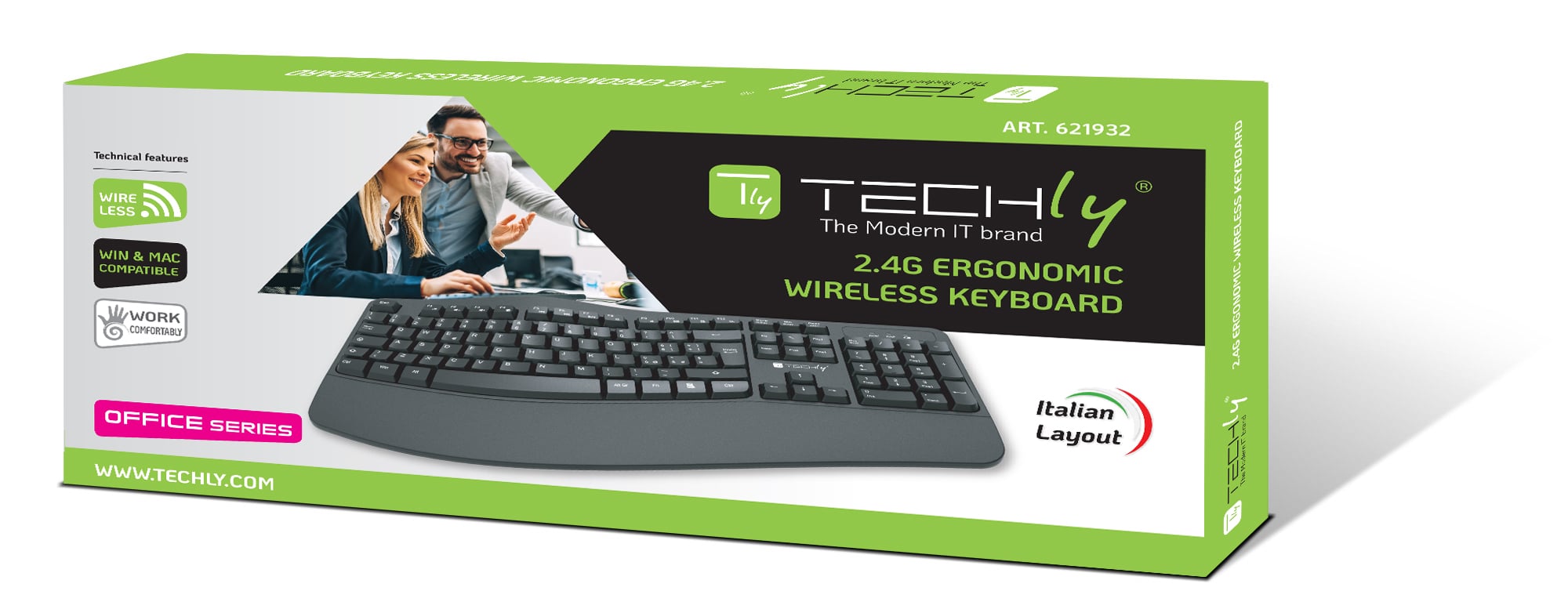Tastiera Ergonomica Wireless Slim Design Curvo - Techly IDATA 955-UBK-ERGO