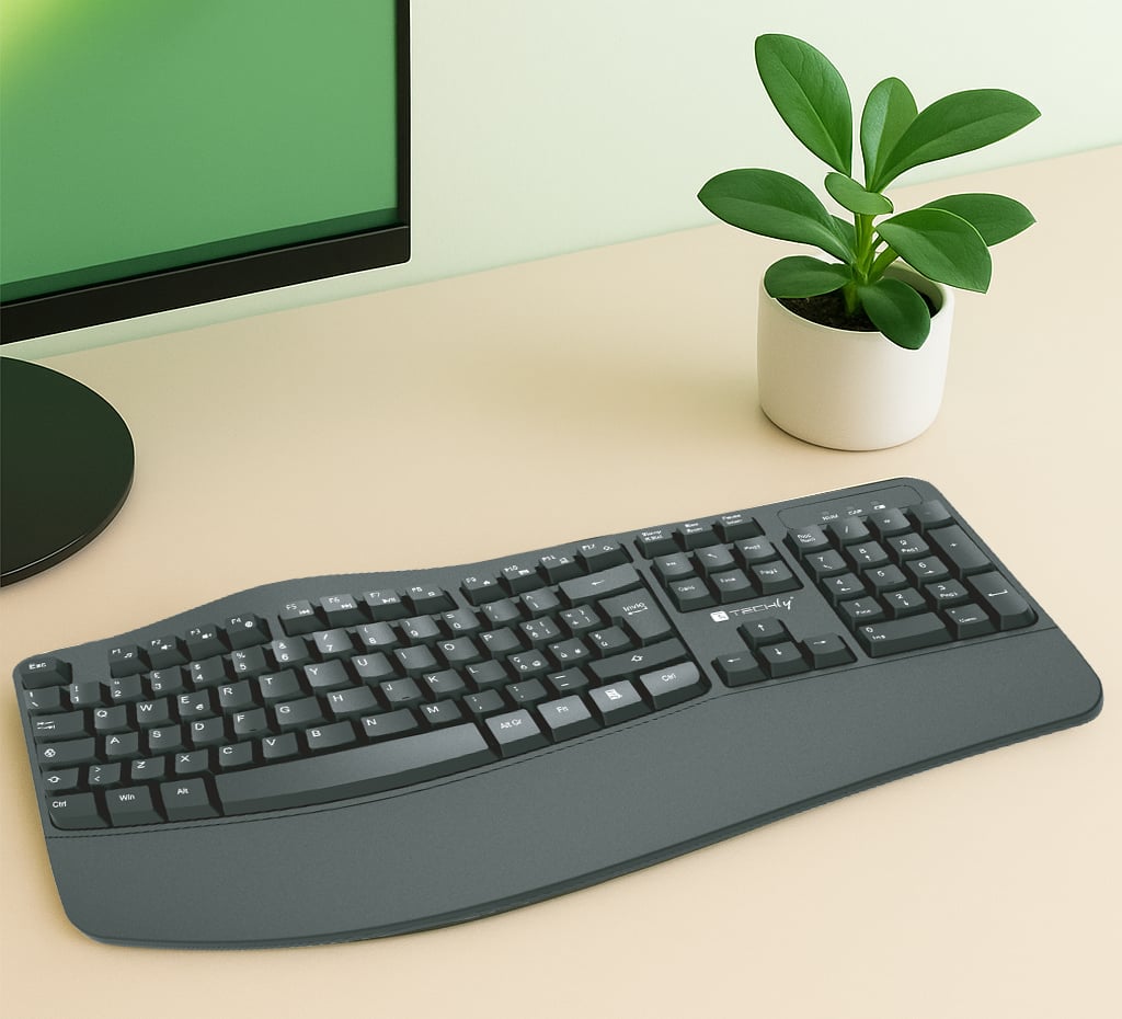 Tastiera Ergonomica Wireless Slim Design Curvo - Techly IDATA 955-UBK-ERGO