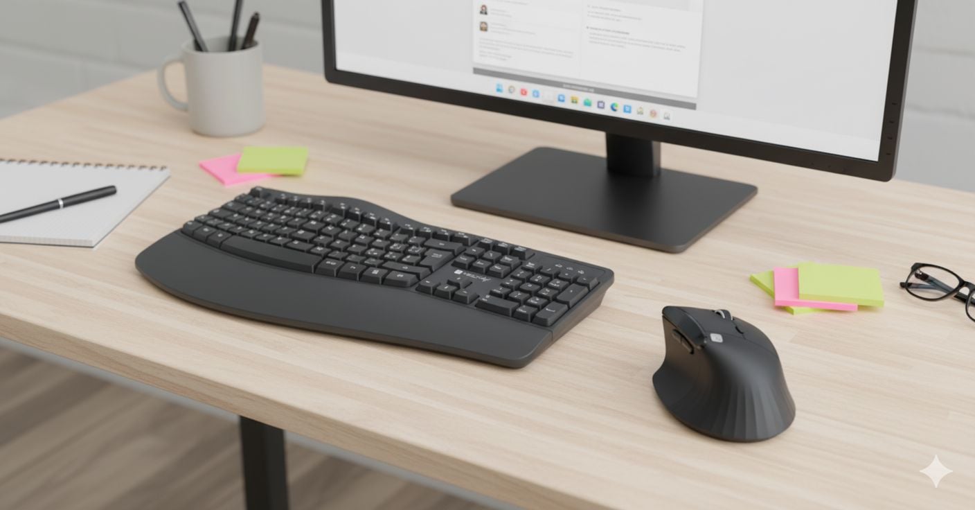 Tastiera Ergonomica Wireless Slim Design Curvo - Techly IDATA 955-UBK-ERGO
