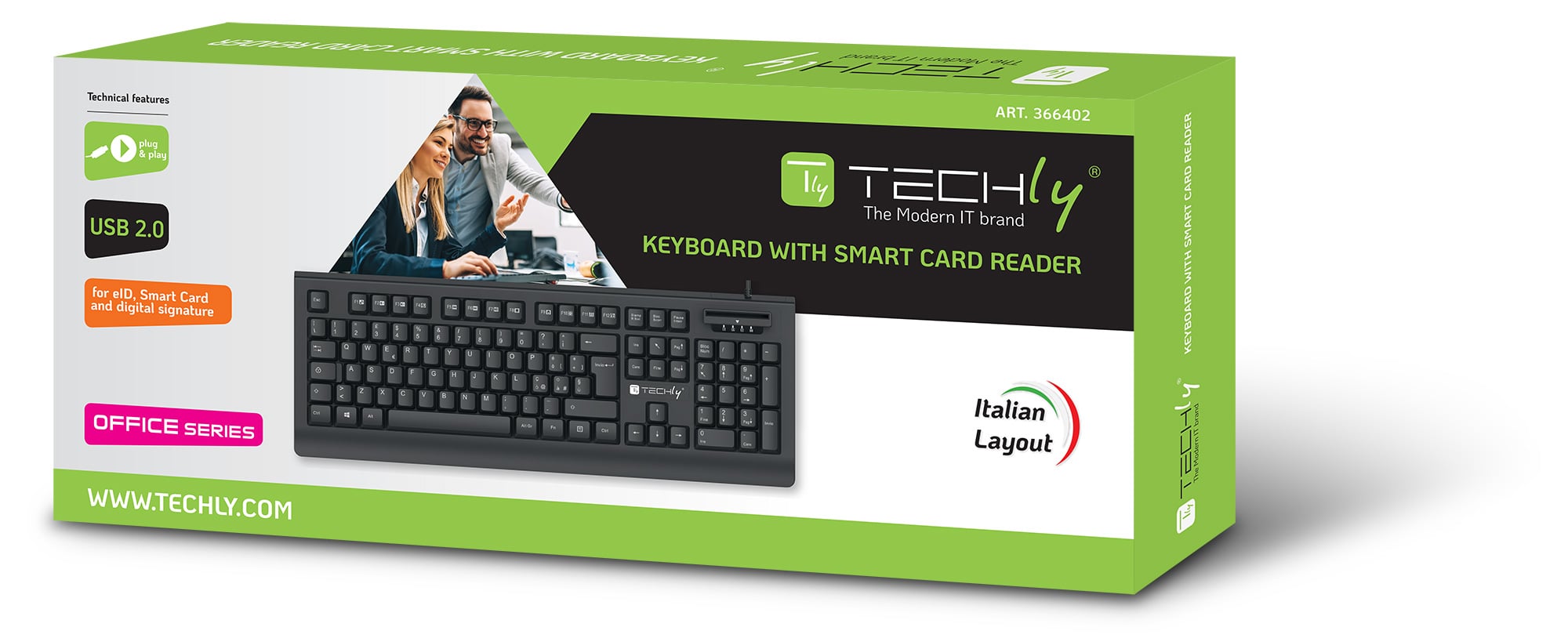 Tastiera USB con Lettore Smart Card Integrato per CNS CIE e CRS Tessera Sanitaria - Techly IDATA 955-UBK-SMART