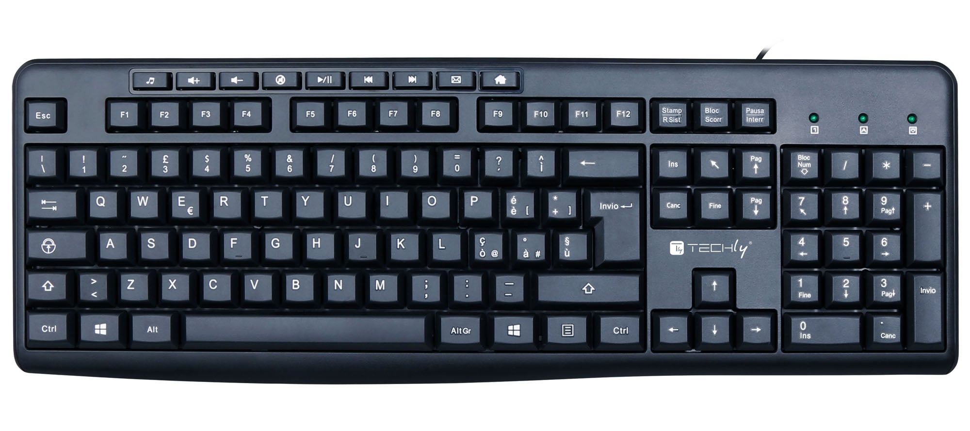 Tastiera USB 104 Tasti + 9 Multimediali - Techly IDATA 955-UBK-TM
