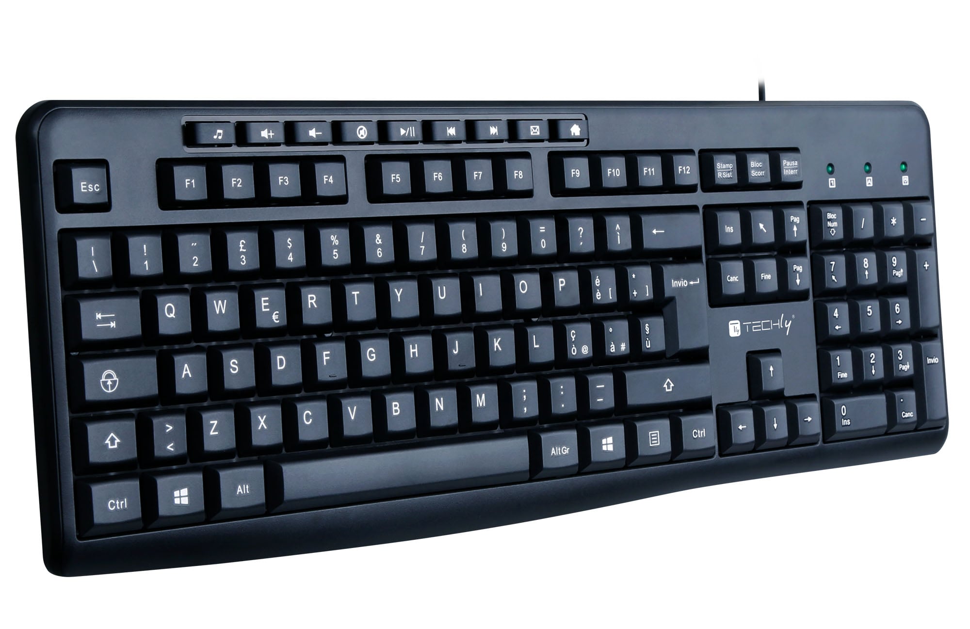 Tastiera USB 104 Tasti + 9 Multimediali - Techly IDATA 955-UBK-TM