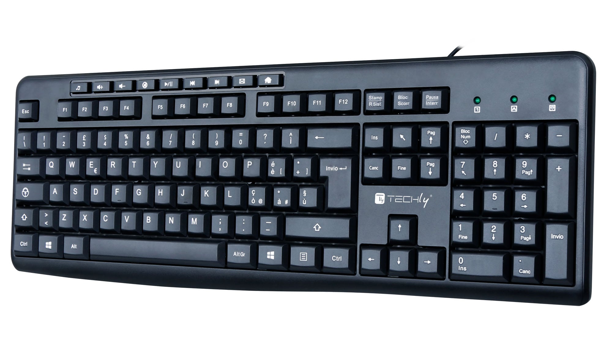 Tastiera USB 104 Tasti + 9 Multimediali - Techly IDATA 955-UBK-TM