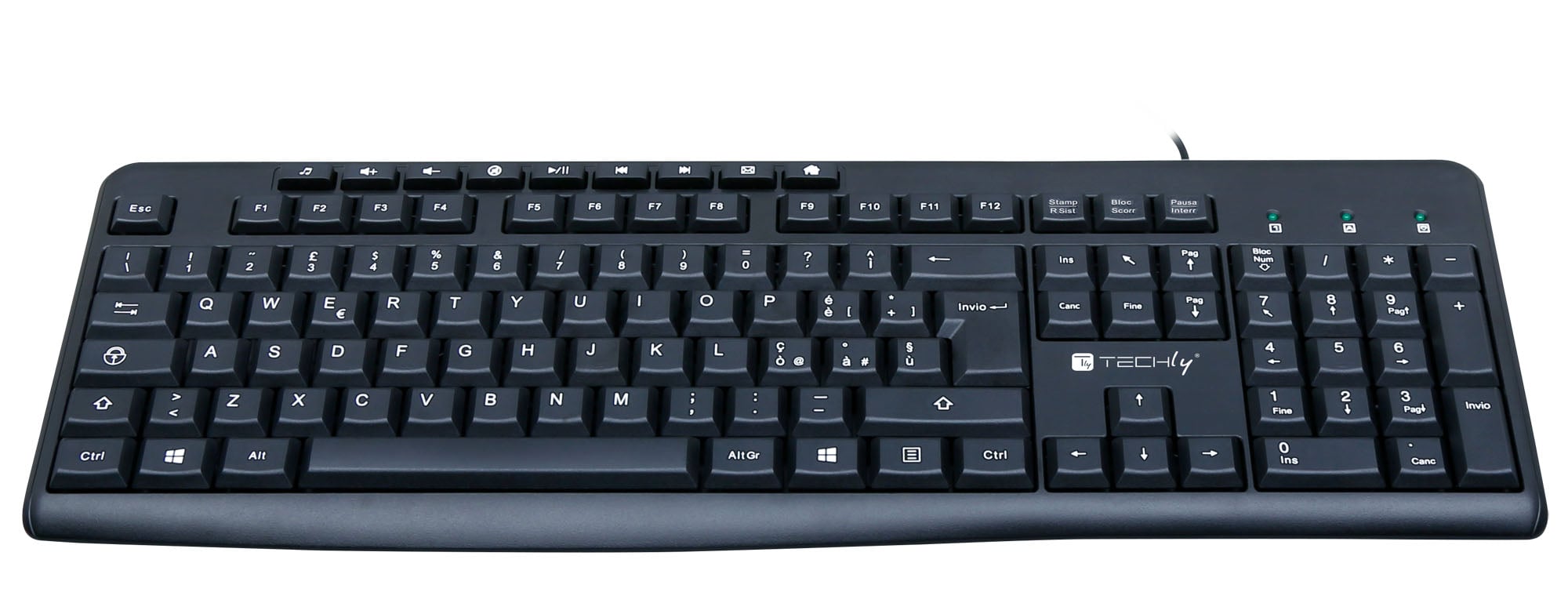 Tastiera USB 104 Tasti + 9 Multimediali - Techly IDATA 955-UBK-TM