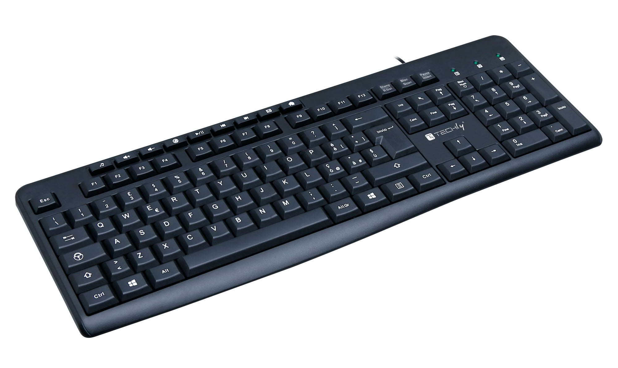 Tastiera USB 104 Tasti + 9 Multimediali - Techly IDATA 955-UBK-TM