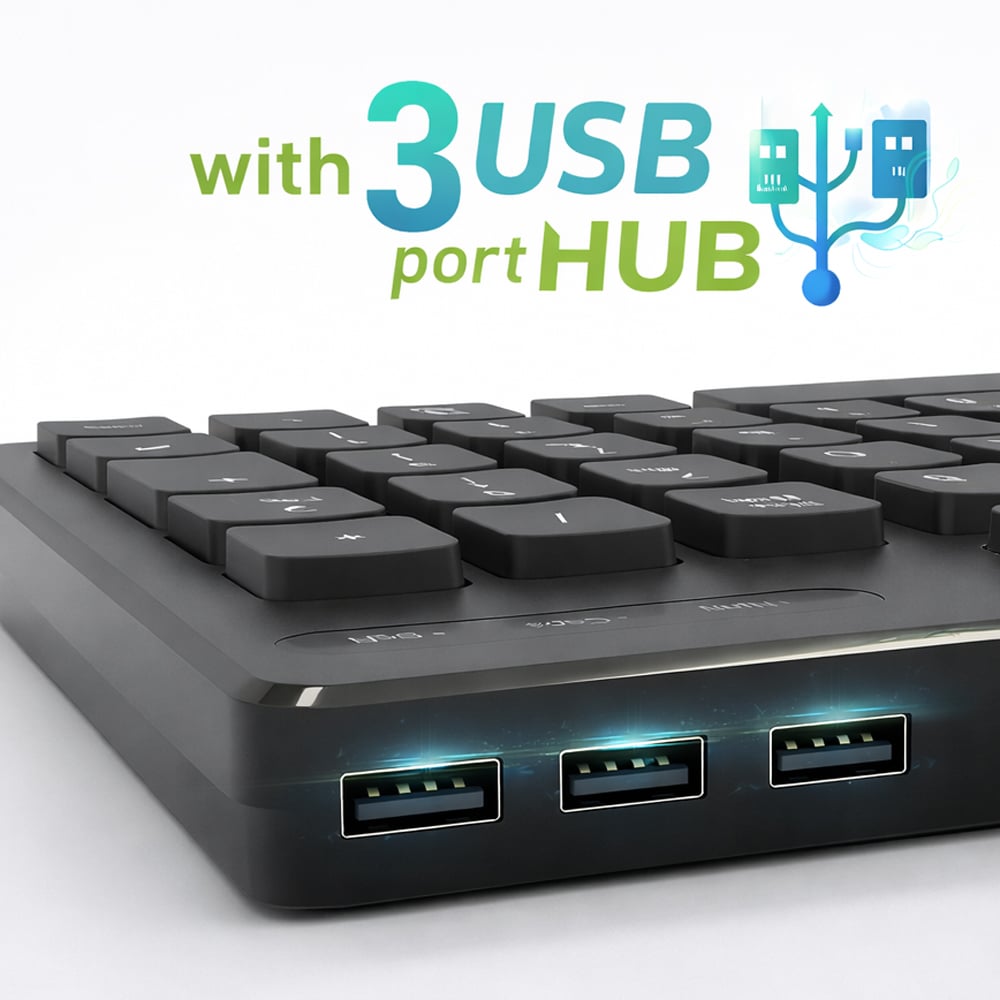Tastiera USB Standard 109 Tasti Layout Italiano e Hub 3 Porte USB Nero - Techly IDATA 955-UBKH