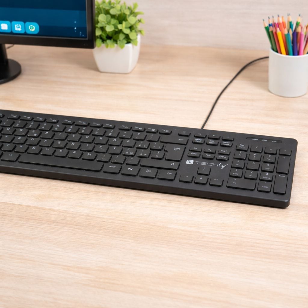 Tastiera USB Standard 109 Tasti Layout Italiano e Hub 3 Porte USB Nero - Techly IDATA 955-UBKH