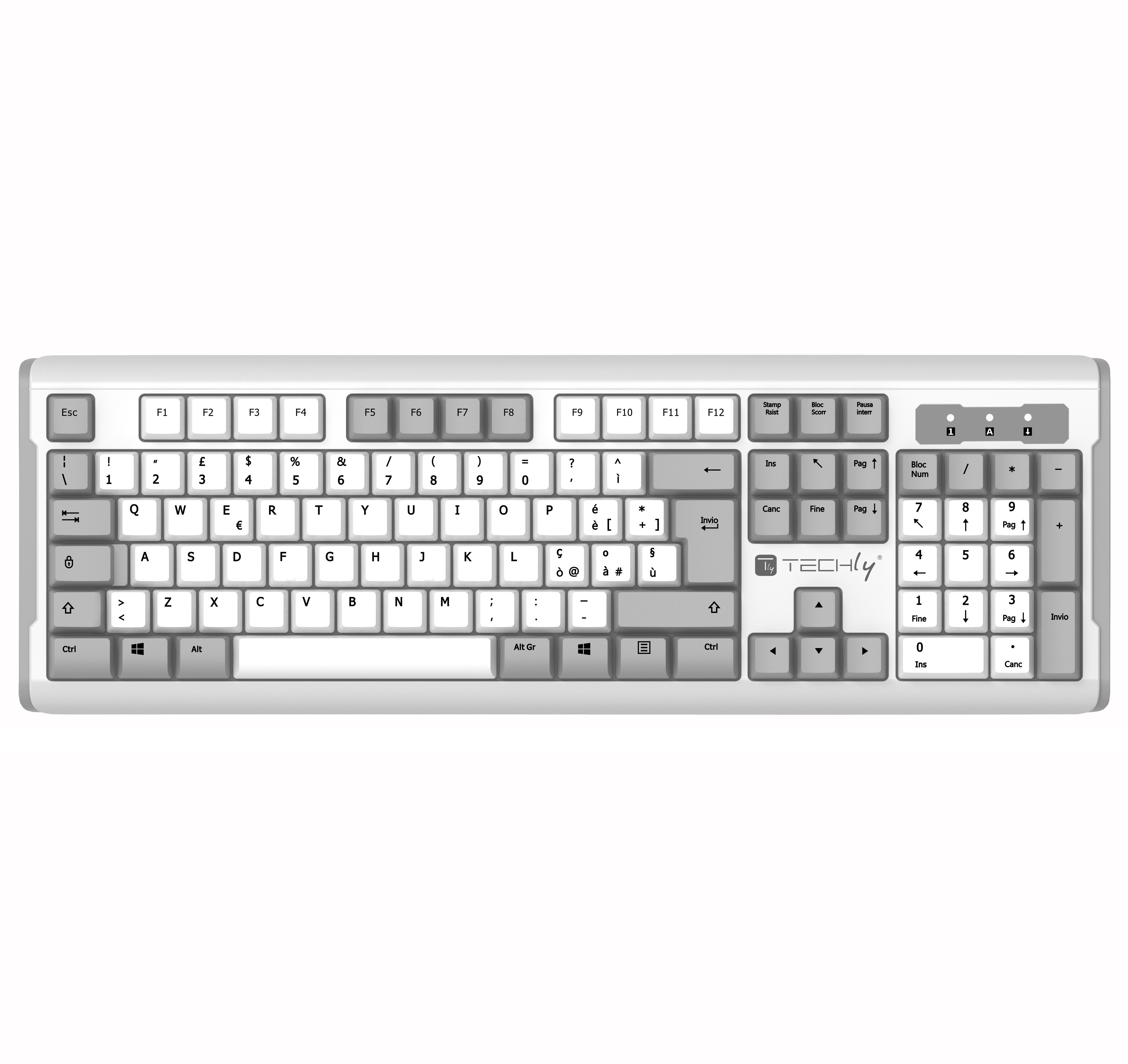 Tastiera Standard USB con Cavo, Bianco e Grigio - Techly IDATA 955-UGYW