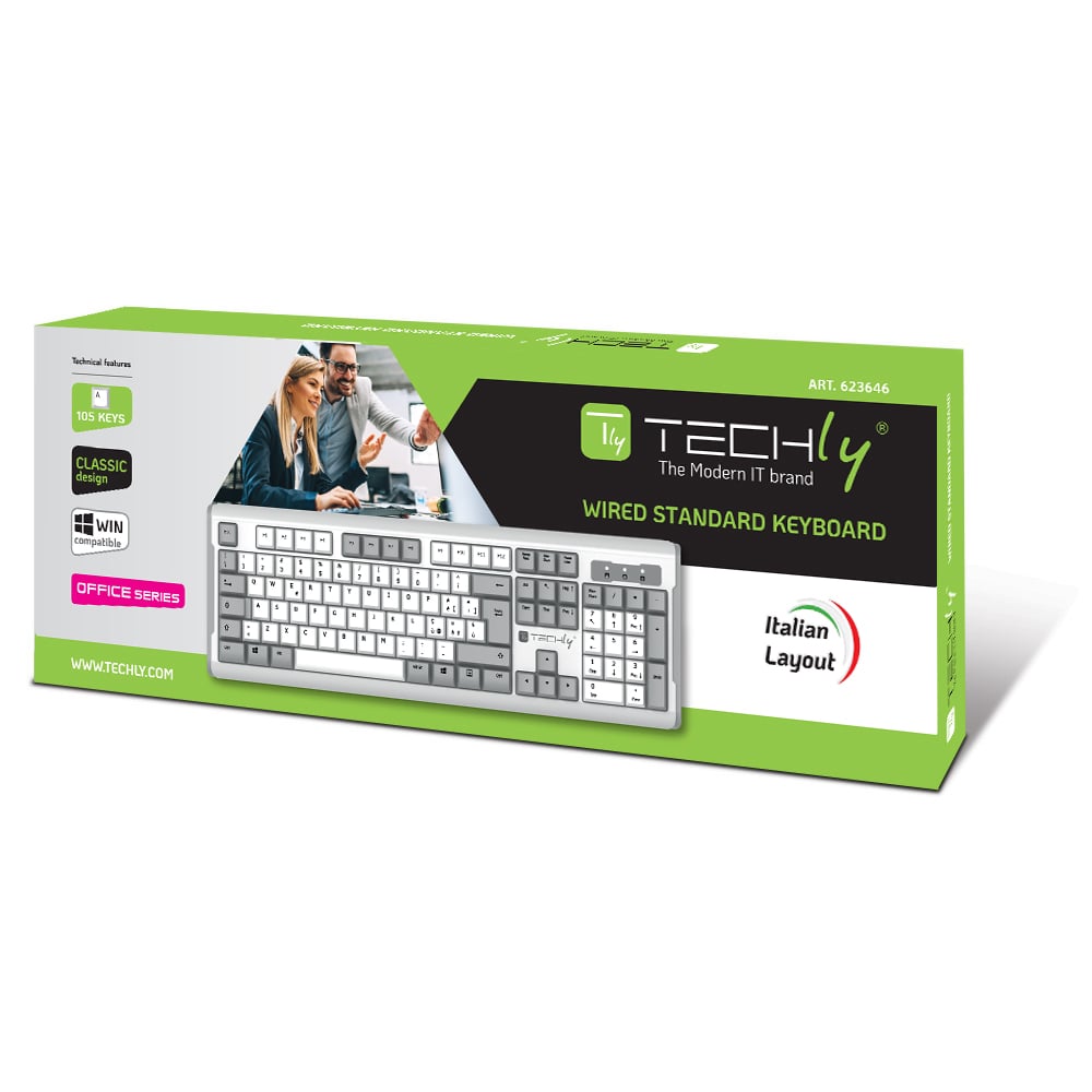 Tastiera Standard USB con Cavo, Bianco e Grigio - Techly IDATA 955-UGYW