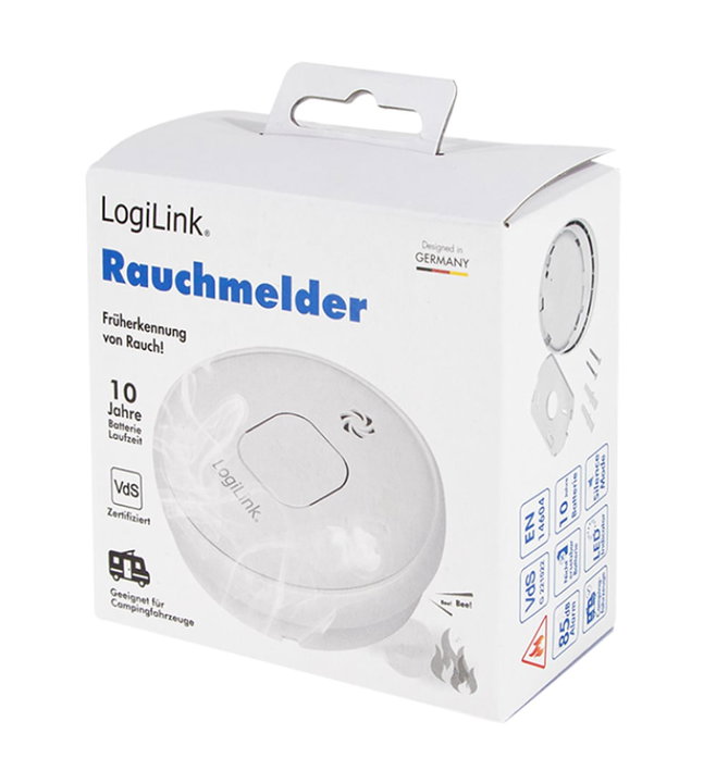Rilevatore di Fumo con Omologazione VdS Batteria 10 Anni - Logilink IDATA AD-SMOKE8