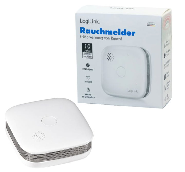 Rilevatore di Fumo Fotoelettrico 85 dB Batteria Litio 10 Anni - Logilink IDATA AD-SMOKE9