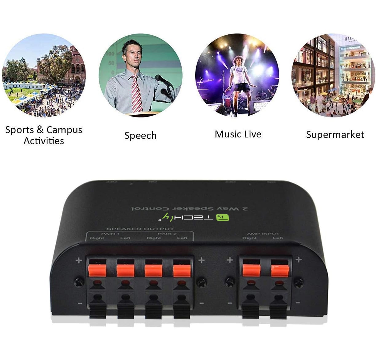 Commutatore Audio per Casse Acustiche 2 vie con Terminali a Pressione - Techly IDATA AU-266