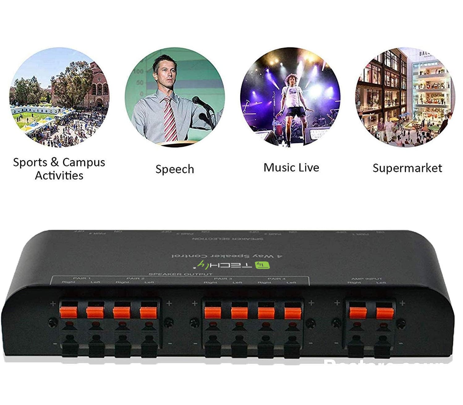 Commutatore Audio per Casse Acustiche 4 vie con Terminali a Pressione - Techly IDATA AU-268