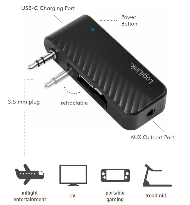 Trasmettitore Audio Bluetooth 5.1 con Batteria 10h - Logilink IDATA BLT-AU12