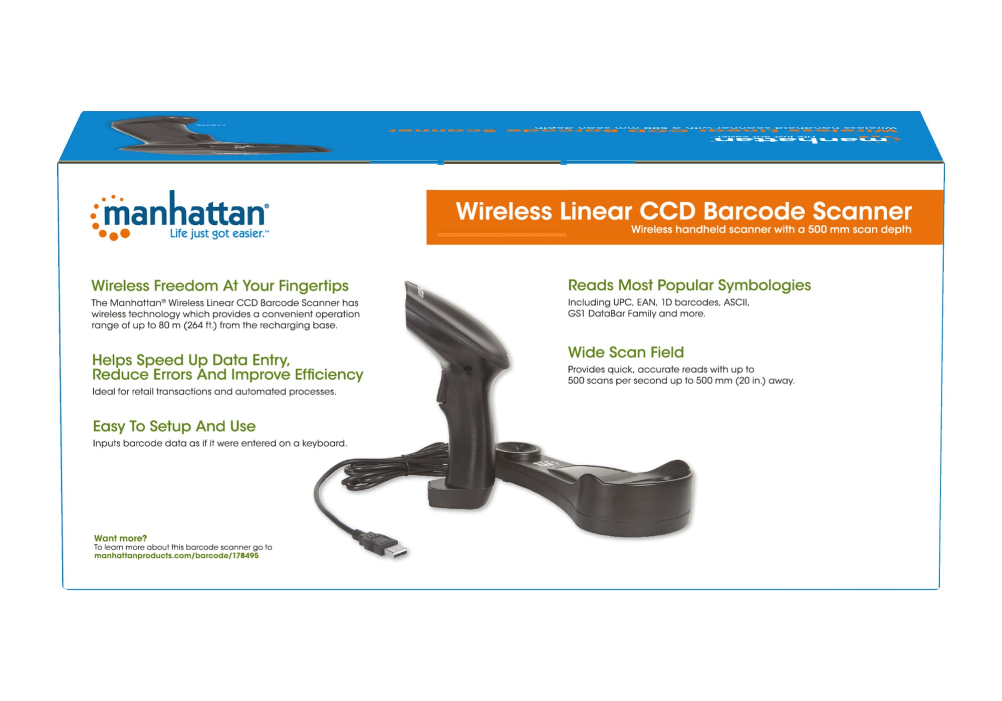 Barcode Scanner CCD Senza Fili Bluetooth - Manhattan IDATA BLT-CCD