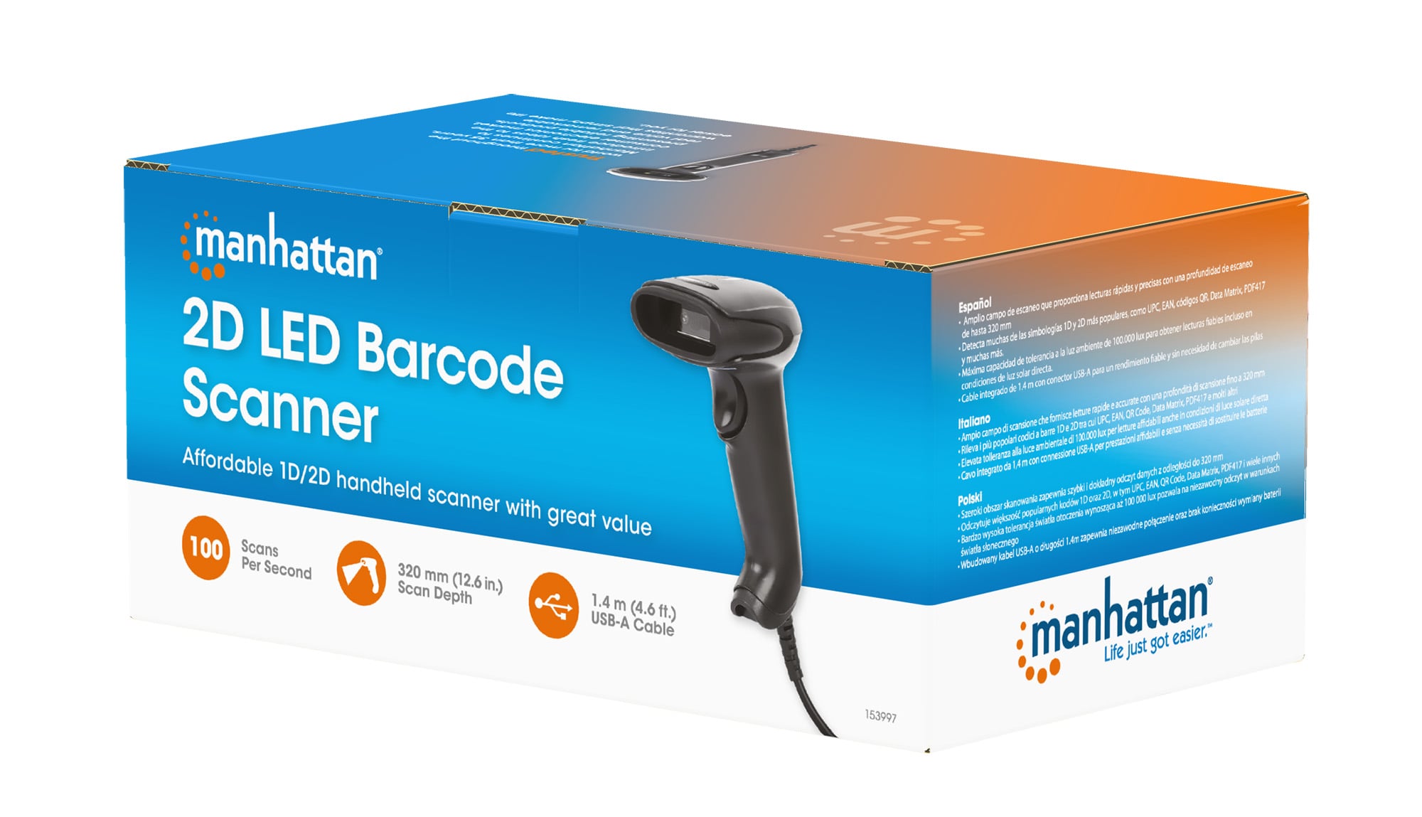 Lettore di Codici a Barre LED 2D USB - Manhattan IDATA CCD-2D-WREL