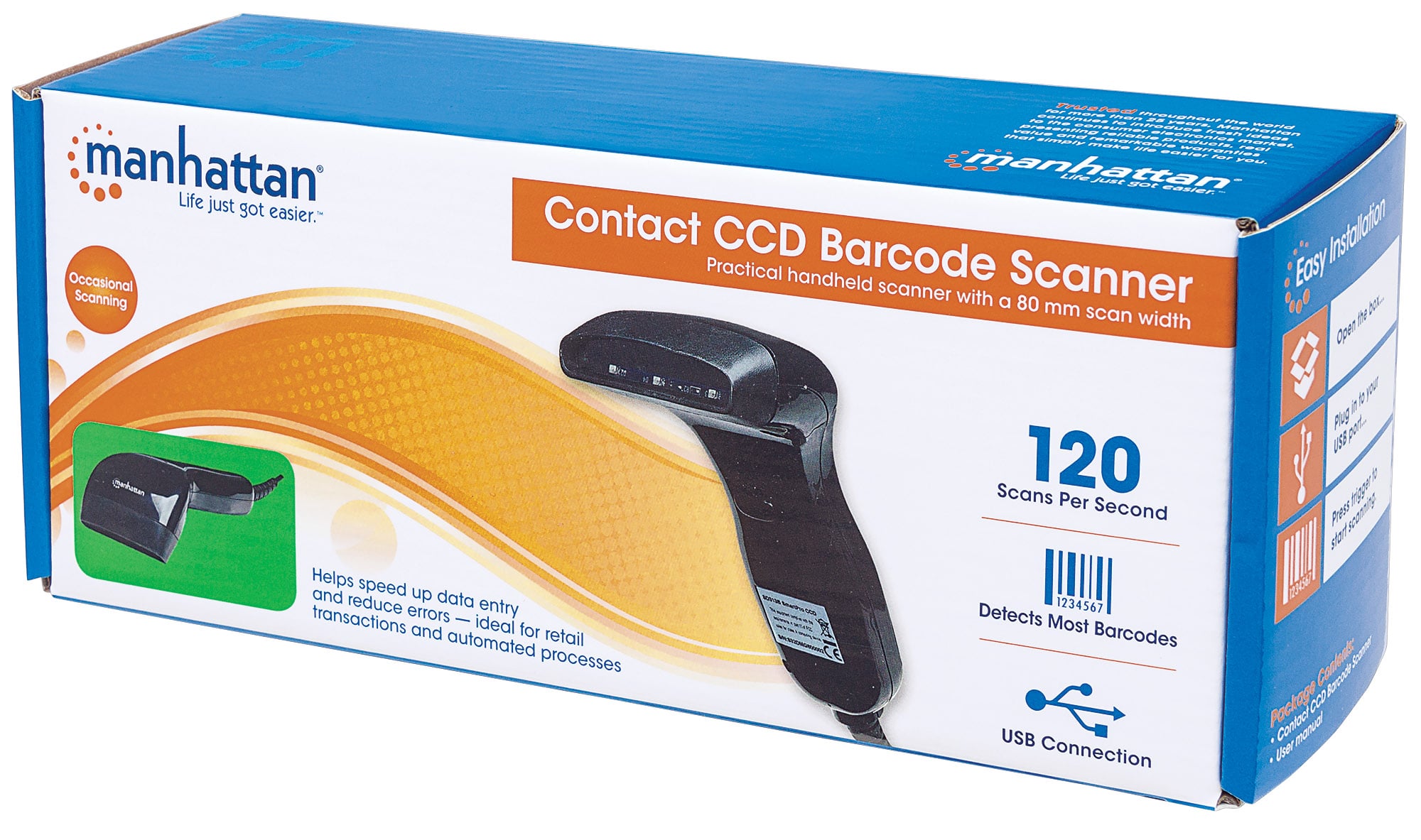 Lettore di Codici a Barre CCD 80mm USB Retail Box Nero - Manhattan IDATA CCD-USB-B